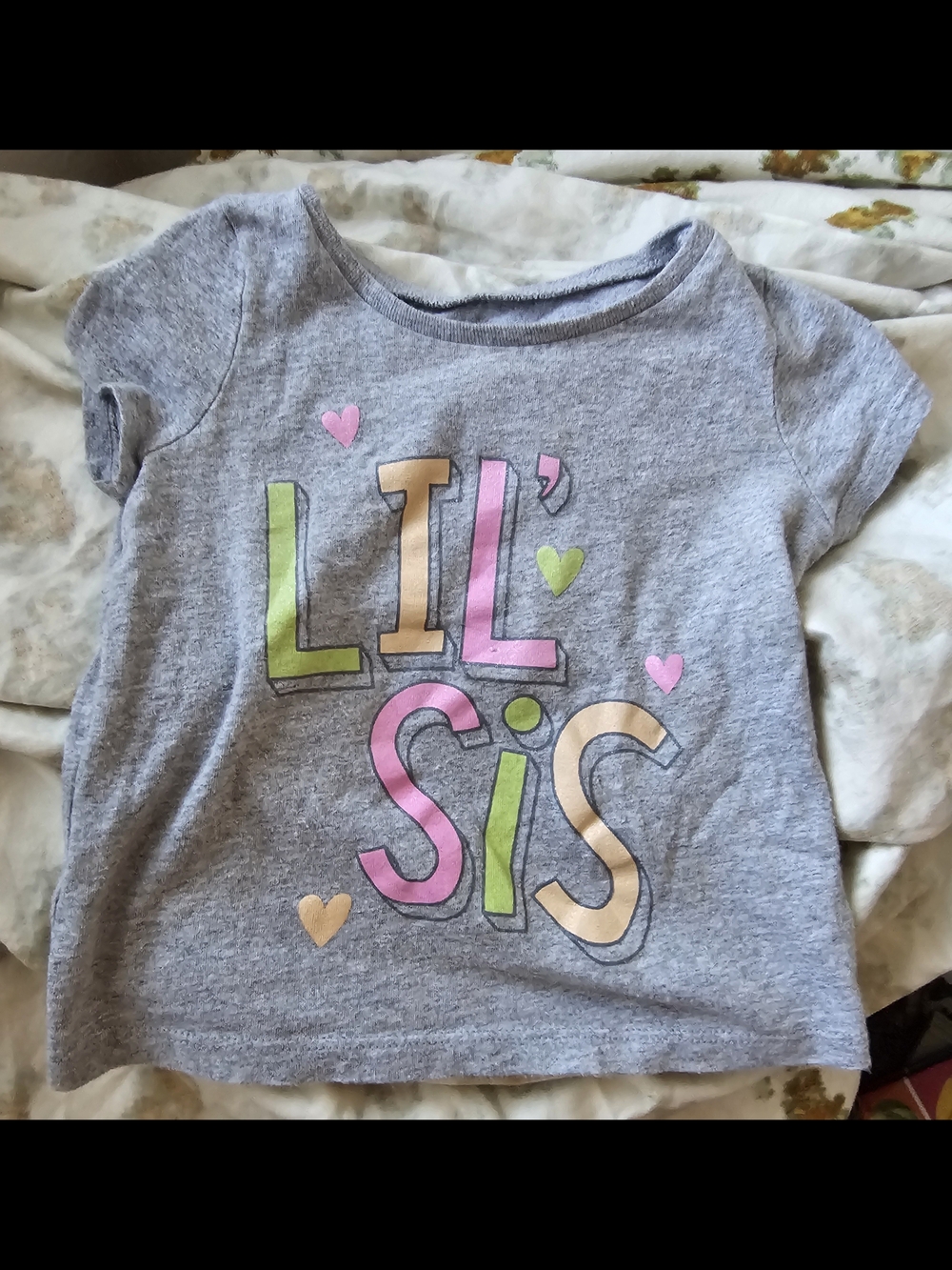 Carter's 12M Gray 'Lil' Sis' Short Sleeve Tee - Pink, Green & Gold Accents